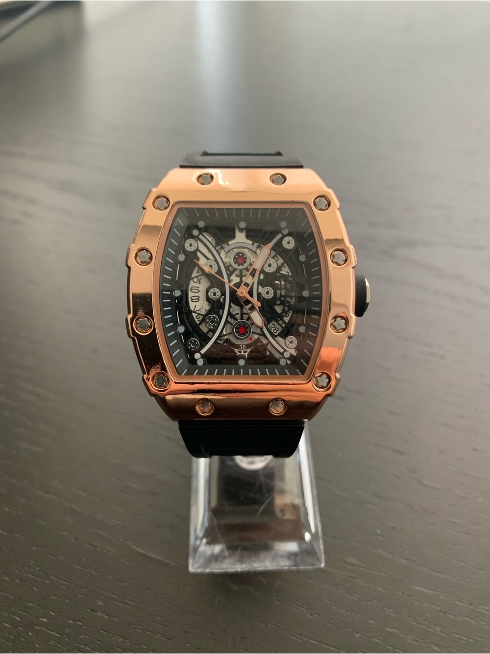 Black Skeleton Dial Gold Bezel Sports Watch - RM style